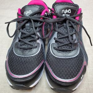 Ryka Black and Pink Sky Walk Sneakers with Memory Foam, Size 8.5